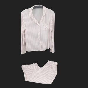 Stars Above Womens Pink Striped Pajamas Size XXL Button Front New Soft Knit Jers